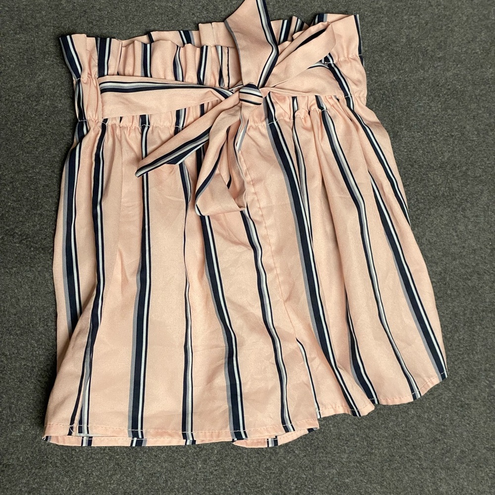 Girls Pink Blue Striped Ruffled Shorts